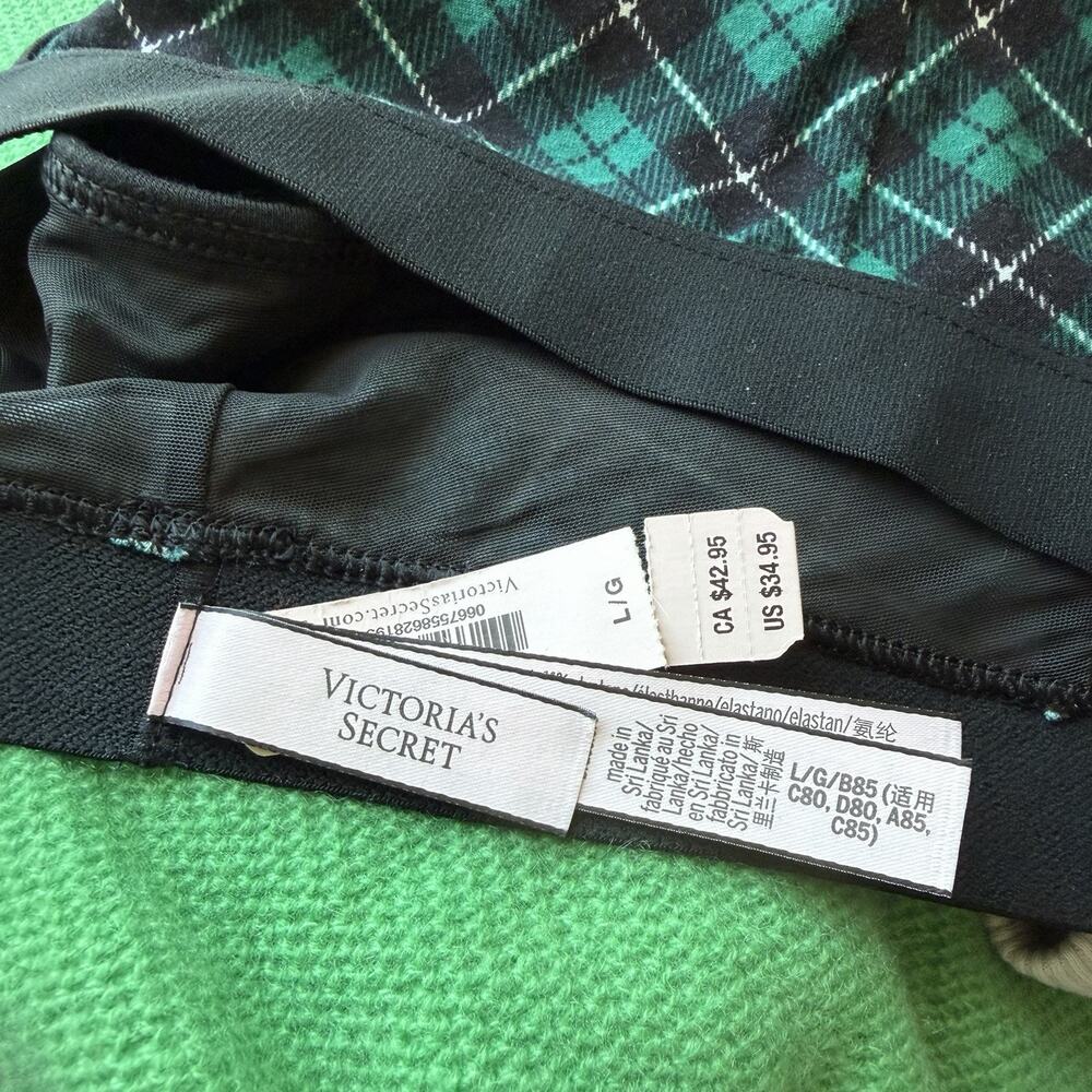 NWT Victoria's Secret Womens Large Unlined Bralette Open Back Green Black Plaid - Picture 2 of 8